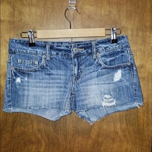 Women's American Eagle SHORTIE Shorts Size 2  Denim Blue Jean Cut Off